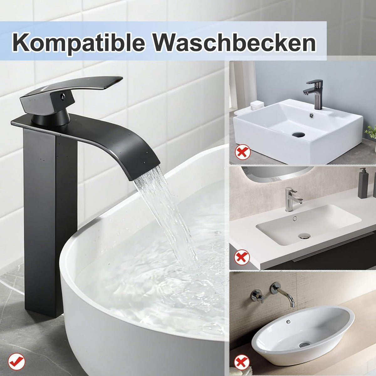 Schwarzer Wasserfall-Waschtischarmatur – Modern & Einfach zu Installieren