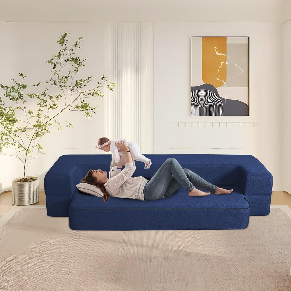 Faltbares Schlafsofa mit Memory-Schaum – Dunkelblau Full