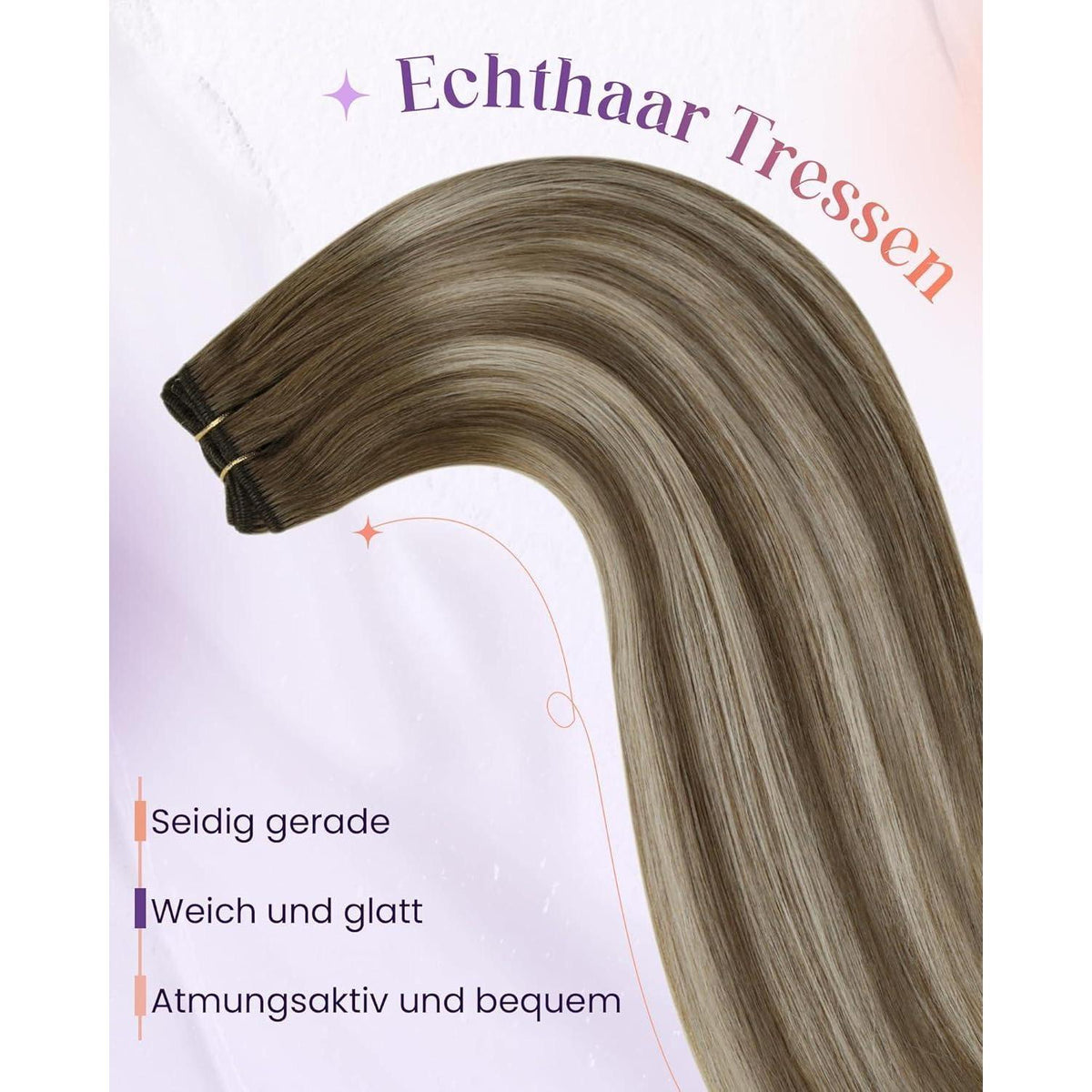 Echthaar Tressen Braun Balayage Blond 40cm 100g