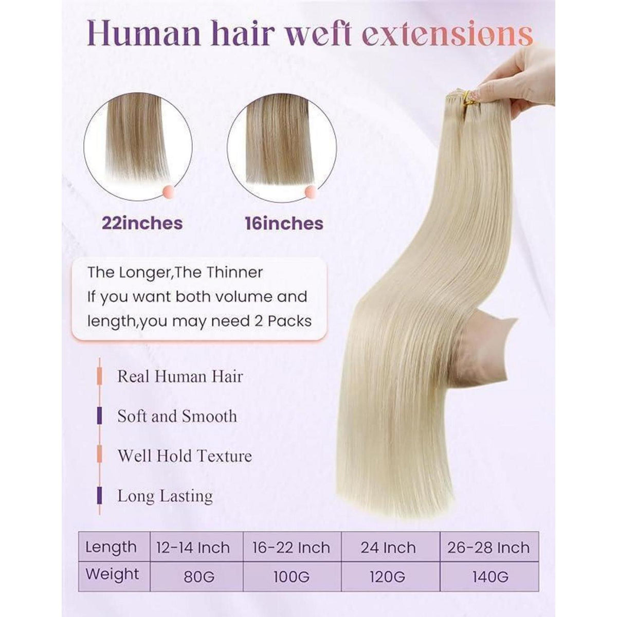 Blond Echthaar Tressen zum Einnähen - Remy Extensions 45cm