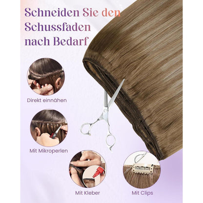 Echthaar Tressen Balayage Braun Ombre Aschblond 40cm