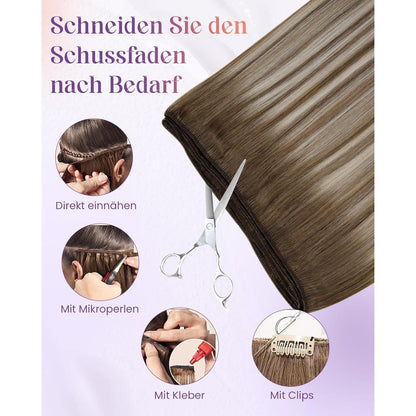 Echthaar Tressen Braun Balayage mit Platinblond 50cm