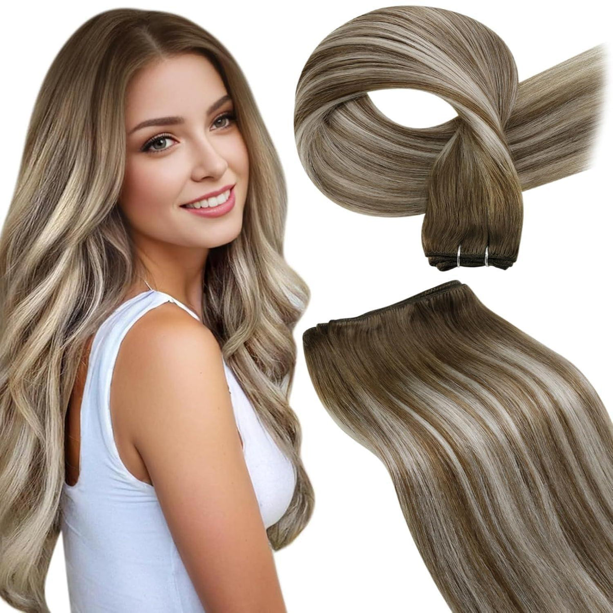 Echthaar Tressen Braun Balayage 60cm - Haarverlängerung