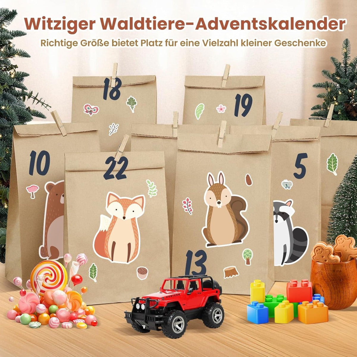 Adventskalender 2025 Waldtiere Tüten groß DIY Kinder