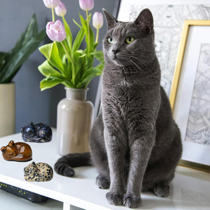 Blauer Labradorit Katze Figur Schlafende Katze Dekor Stein