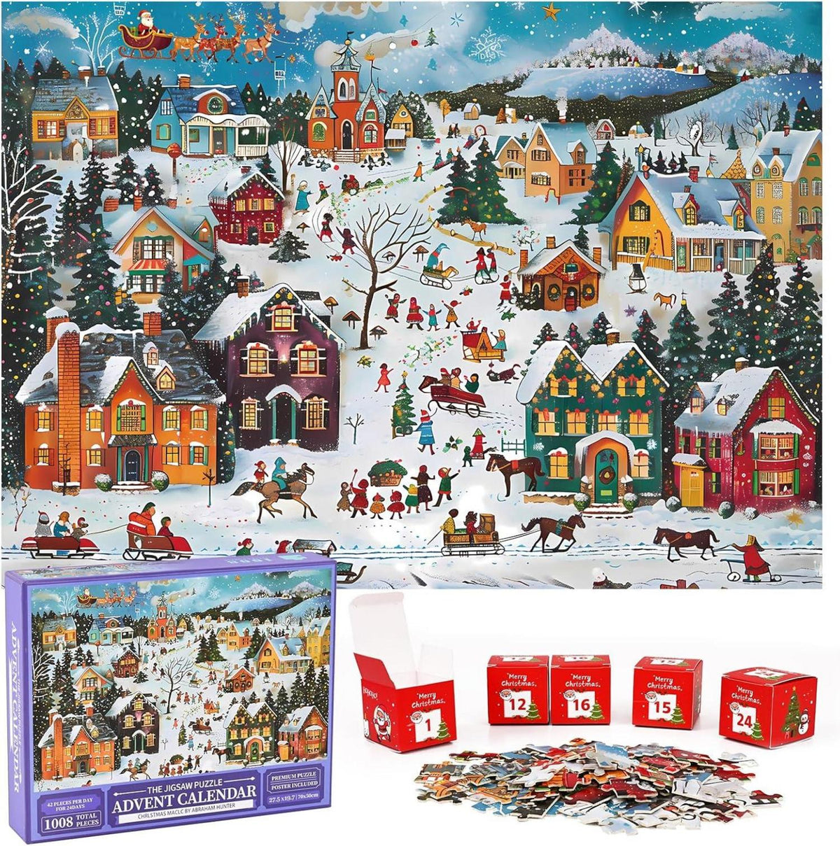 Adventskalender Puzzle 2024 Weihnachts Jigsaw 1008 Teile Spaß für die