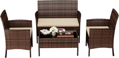 Rattanmöbel Set 4-teilig für Terrasse und Balkon VintageBraun