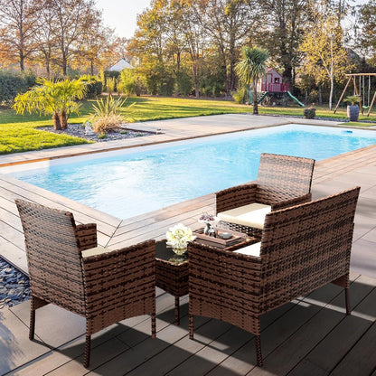 Rattan Gartenmöbel Set 4-teilig VintageBraun Terrasse Balkon