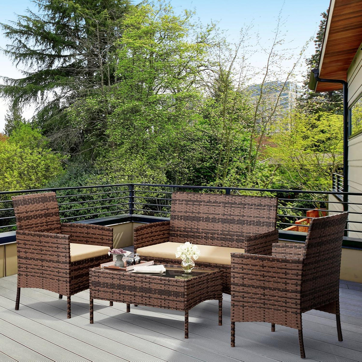 Rattanmöbel Set 4-teilig für Terrasse und Balkon VintageBraun