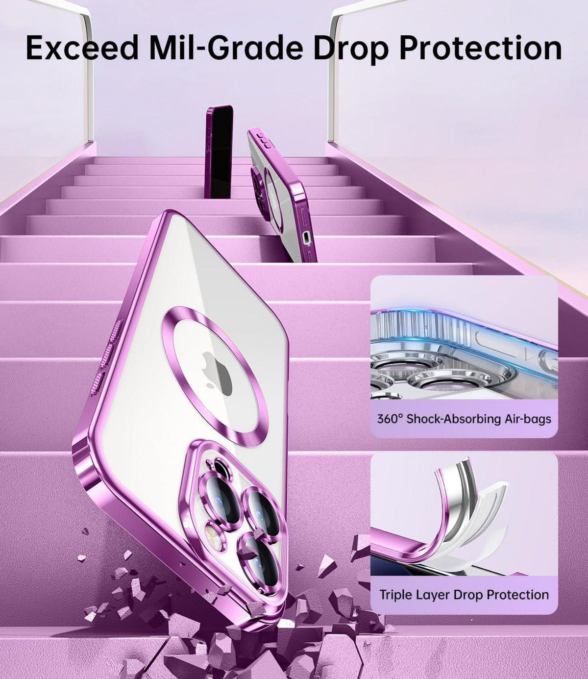 iPhone 16 Pro Magnet Hülle mit Kameraschutz & 2x Schutzfolie, Pink