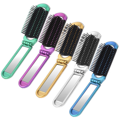 Faltbare Reise Haarbürste mit Spiegel Mini Haarbürste 5er Set