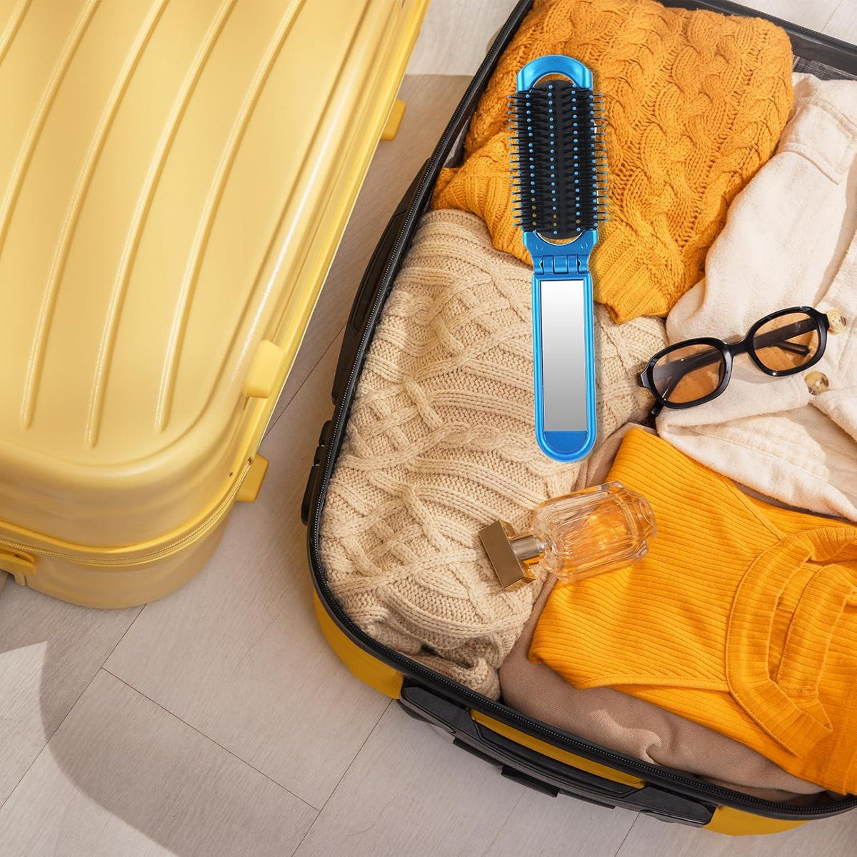 5 Stk. Faltbare Reise Haarbürste Spiegel Mini Pocket Kamm Damen Herren