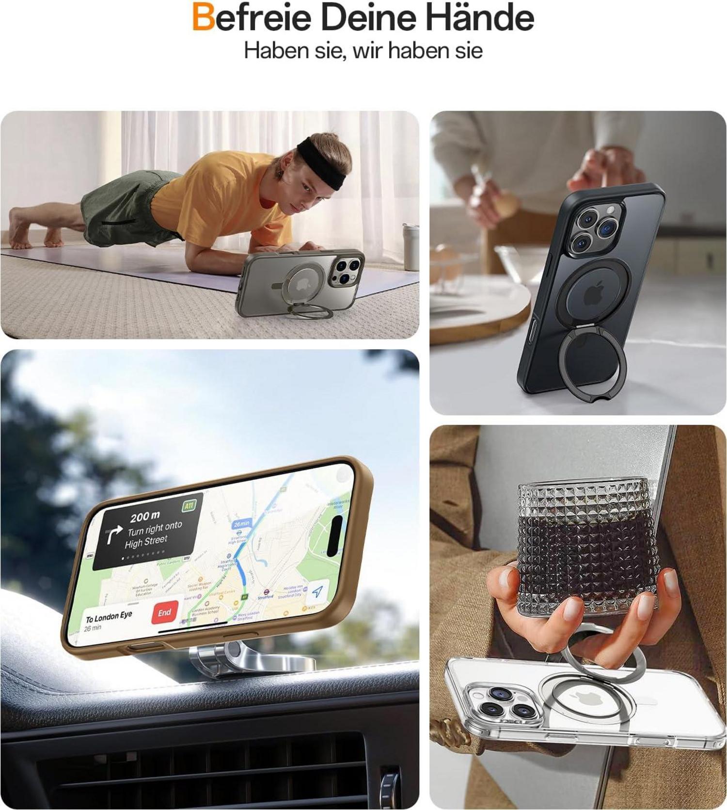JUESHITUO 360° Magic Stand iPhone 16 Pro Hülle Militärschutz Unsichtbarer