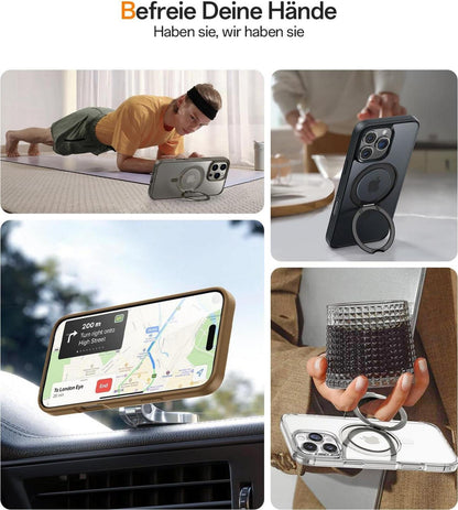 360° Magic Stand iPhone 16 Pro Hülle Militärschutz Unsichtbarer Ständer Schwarz