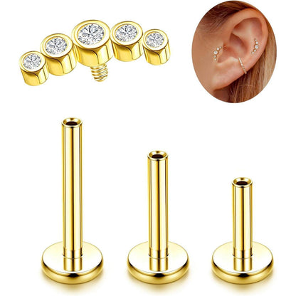 G23 Titan Helix Tragus Labret Piercing Innengewinde | Gold Silber 5CZ