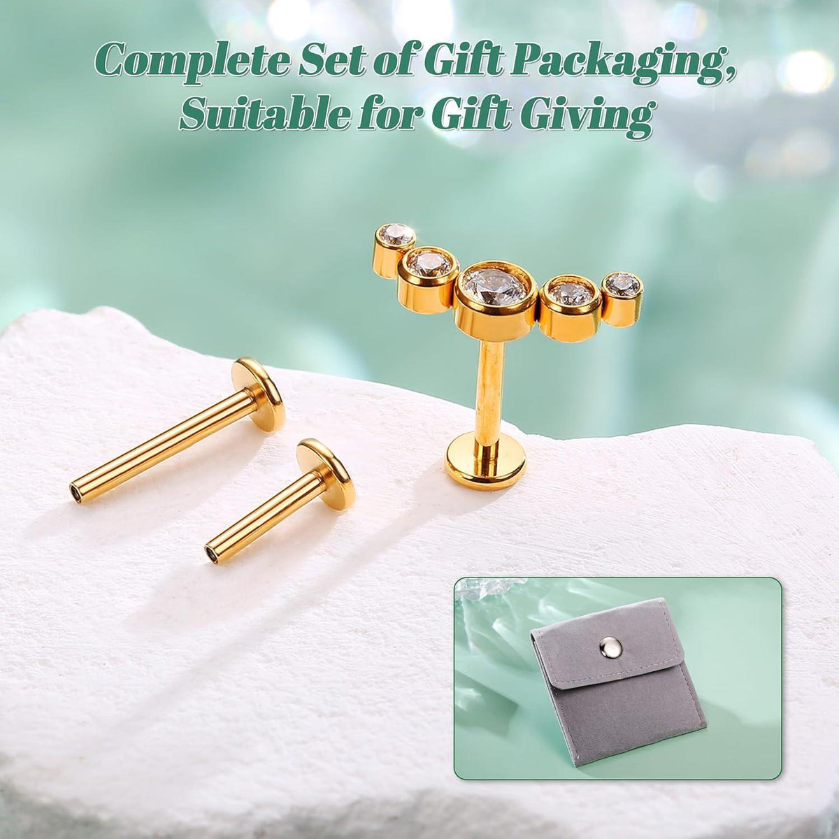 G23 Titan Helix Tragus Labret Piercing Innengewinde | Gold Silber 5CZ