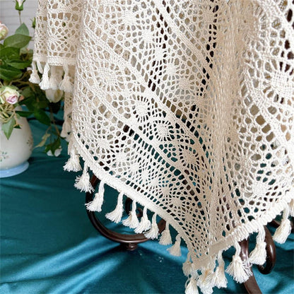 Quadratische Häkel Tischdecke Beige Vintage Spitze 105x105cm
