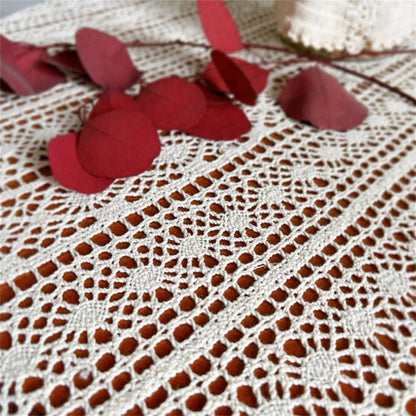 Quadratische Häkel Tischdecke Beige Vintage Spitze 105x105cm