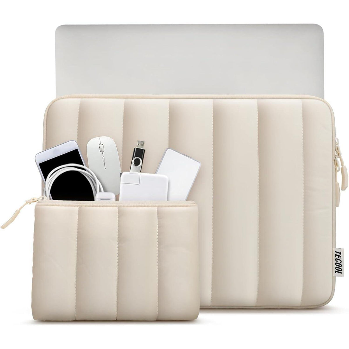 16 Zoll Laptop Tasche Hülle mit Zubehörtasche, Beige