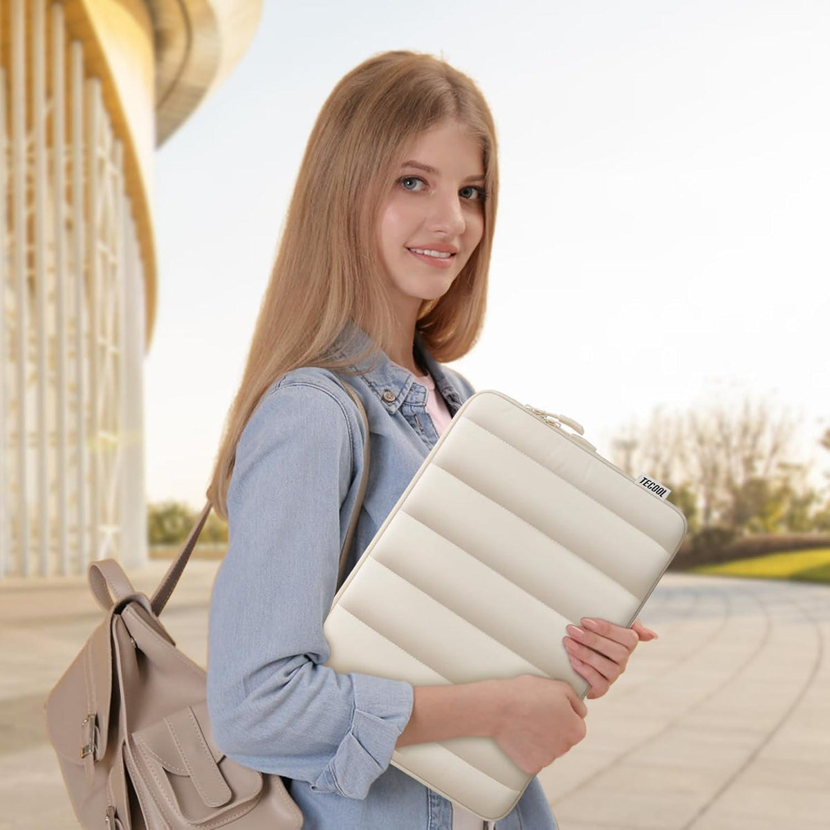 16 Zoll Laptop Tasche Hülle mit Zubehörtasche, Beige