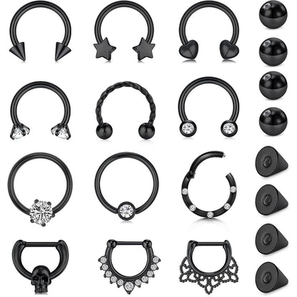 Hufeisen Septum Piercing Ring 16G Edelstahl Schwarz 8/10mm