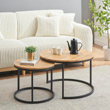 Moderne Couchtisch 2er Set Schwarz Metallgestell Eiche Rund