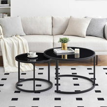 Couchtisch Glas Schwarz Rund Metallgestell 2er Set 70x70x45