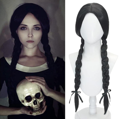 Mittwoch Cosplay Perücke Schwarz Geflochten 30 Zoll