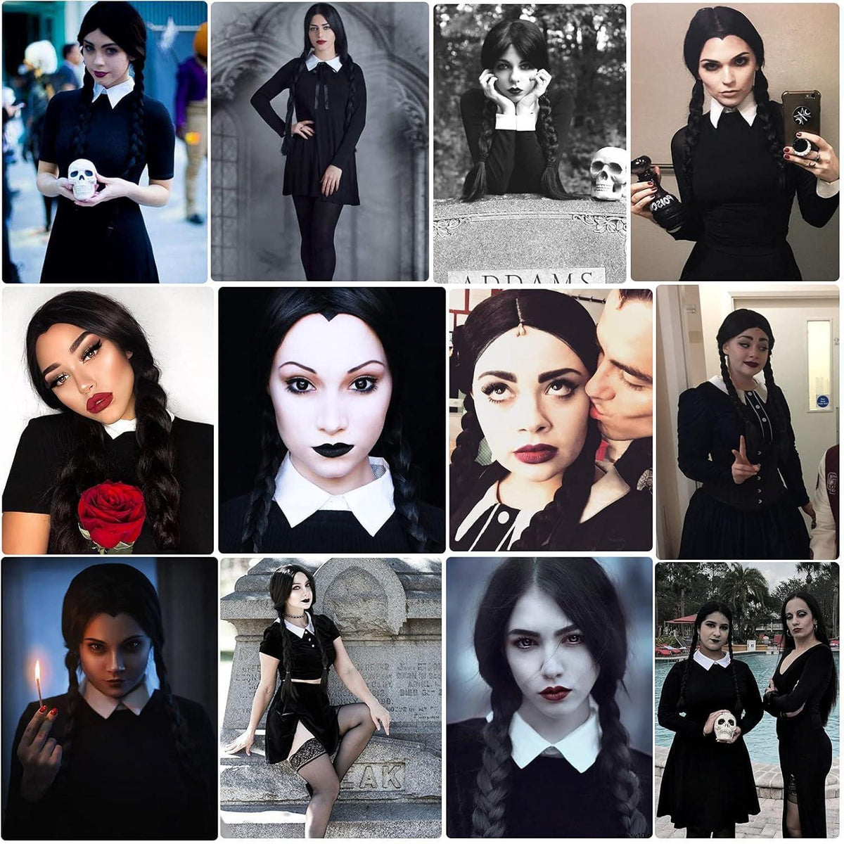 Mittwoch Cosplay Perücke Schwarz Geflochten 30 Zoll