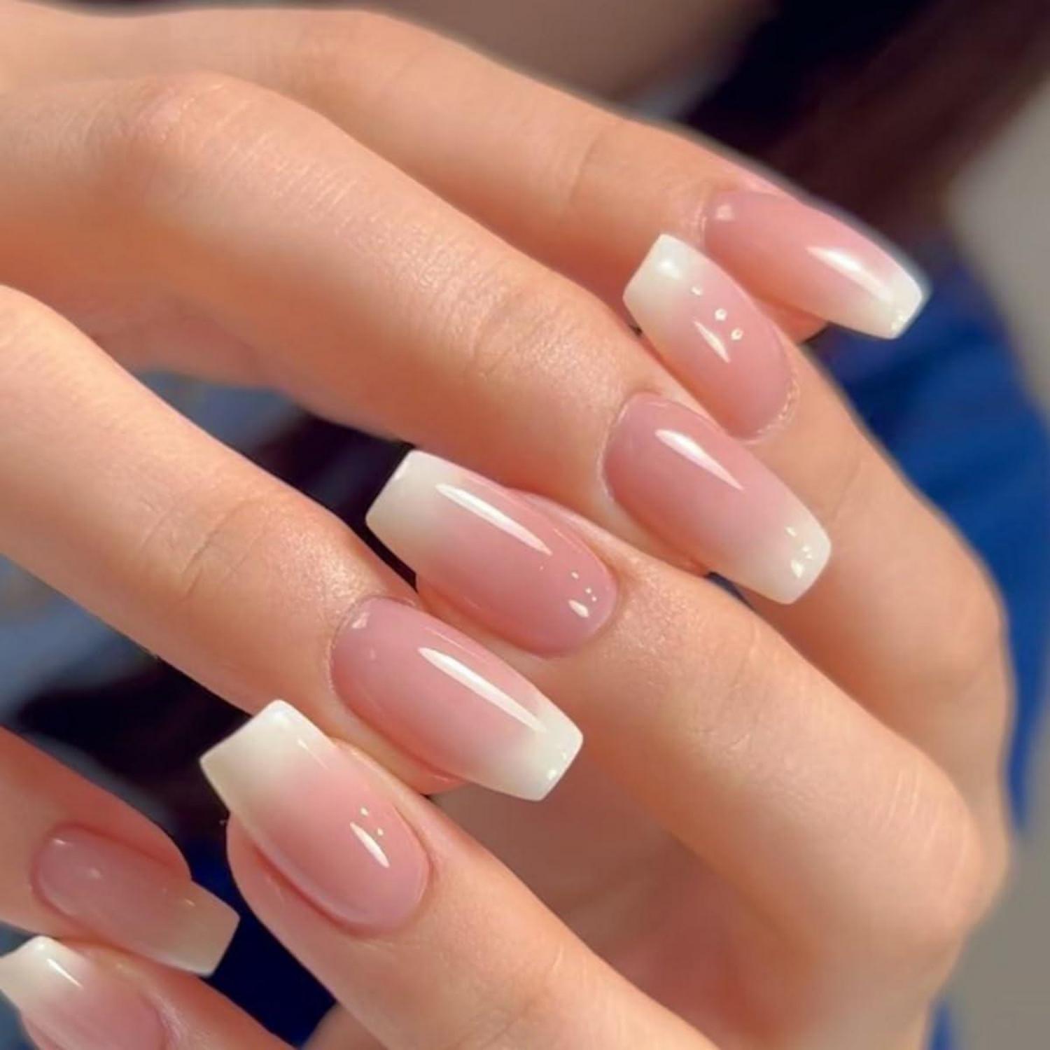 24 Stk. Pink Sarg Nägel Aufkleben Mittelweiß Ballerina Press on Nails