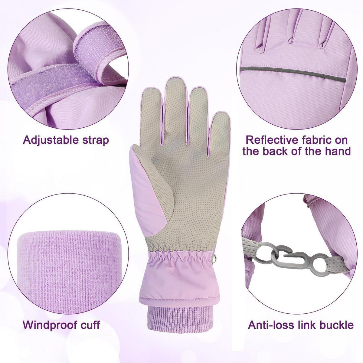 Kinder Skihandschuhe wasserdicht warm für Jungen Mädchen Violett XL