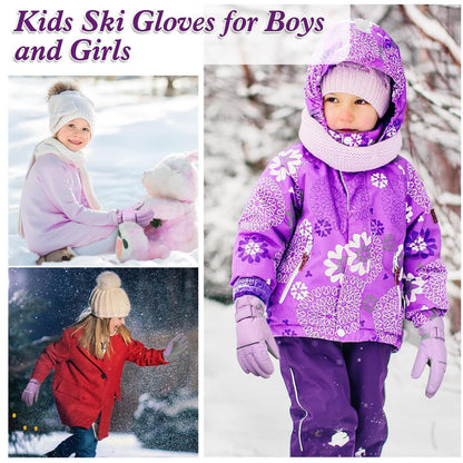 Kinder Skihandschuhe wasserdicht warm für Jungen Mädchen Violett XL