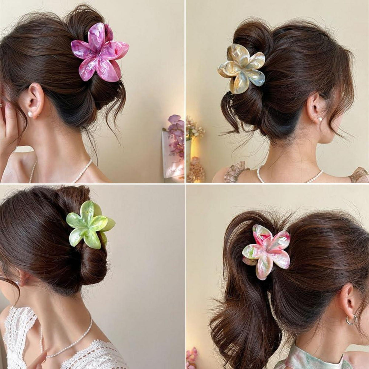 6er-Set Blumen-Haarklammern rutschfeste Acryl Haarspangen mit starkem