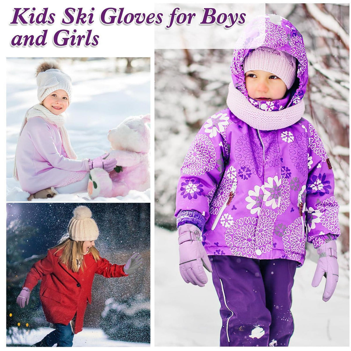 Kinder Skihandschuhe wasserdicht warm violett L