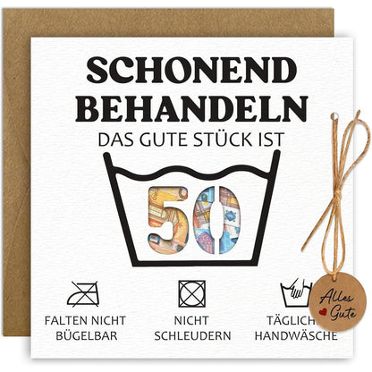 Geldgeschenk Geburtstag 50 mit Umschlag & Karte – Lustige Geschenkidee
