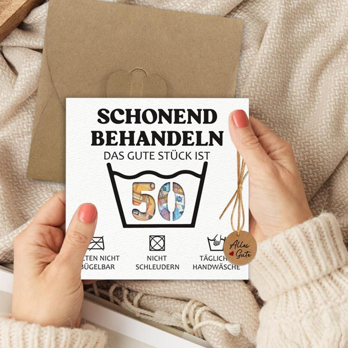 Geldgeschenk Geburtstag 50 mit Umschlag & Karte – Lustige Geschenkidee