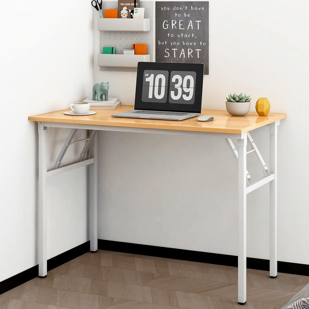 Klapptisch Schreibtisch Teak-Weiß 100x60cm, kein Aufbau