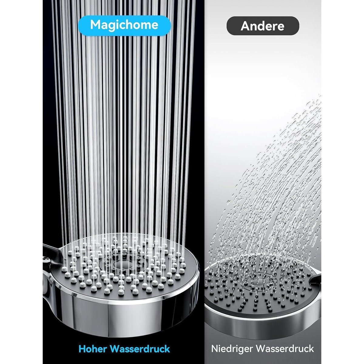 Duschkopf mit Filter und 5 Strahlarten, Wassersparend, Schwarz