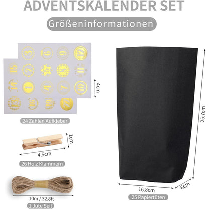 2026 Adventskalender mit Geschenktüten, Zahlenaufklebern und