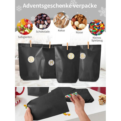 2026 Adventskalender mit Geschenktüten, Zahlenaufklebern und