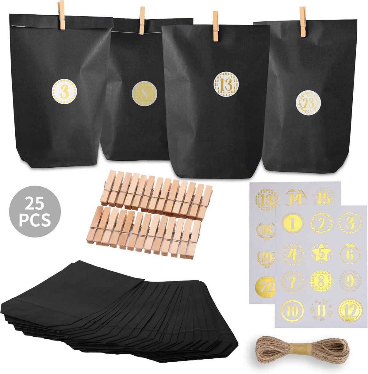 2024 Adventskalender mit Geschenktüten, Zahlenaufklebern und