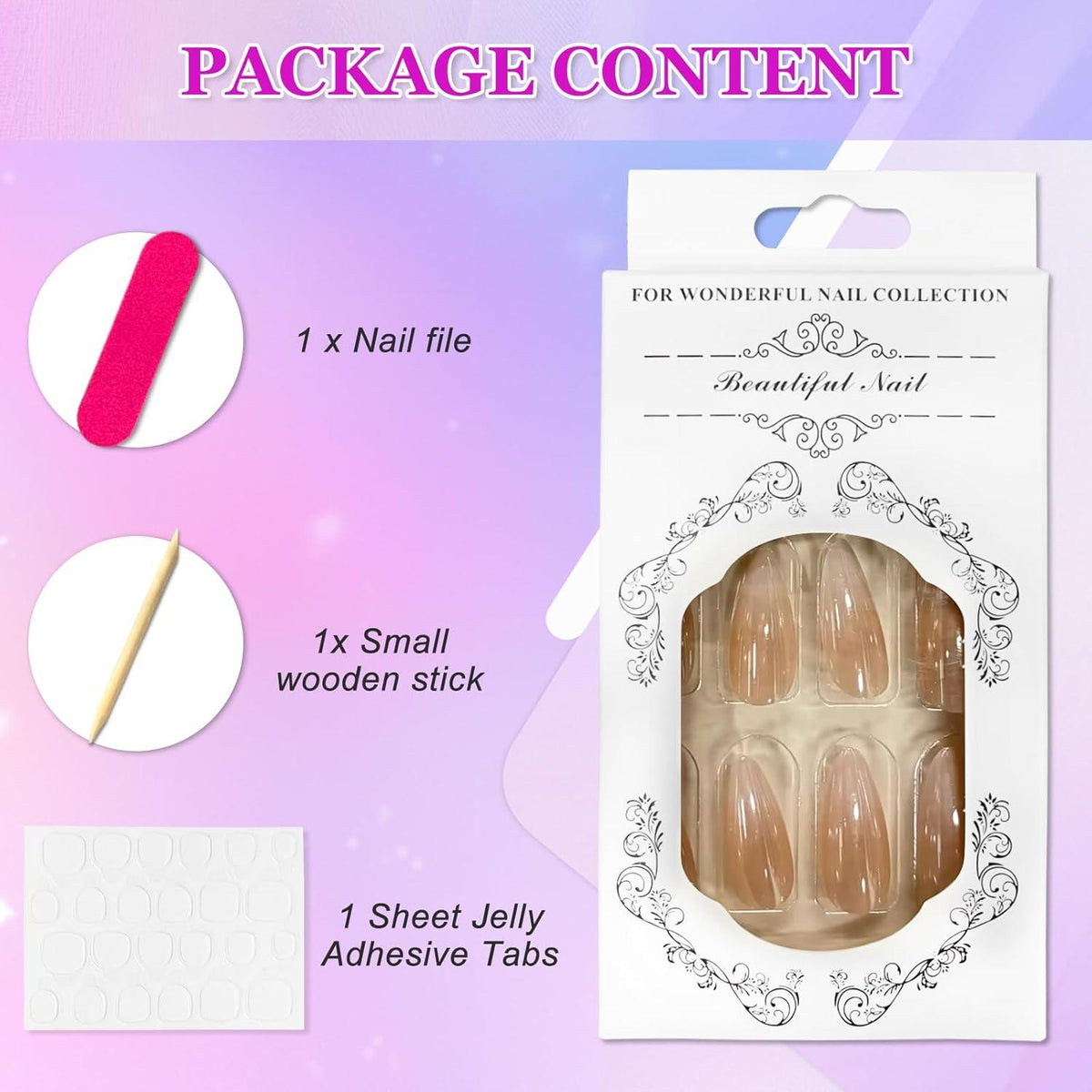 24 Stück Mandel Künstliche Nägel Rosa Weiß Gradient zum Aufkleben
