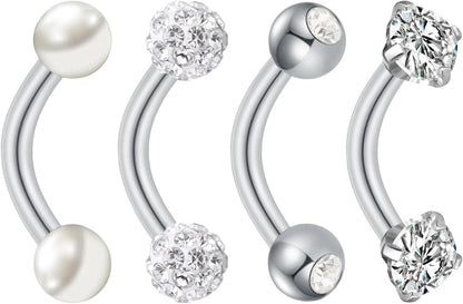 Bauchnabelpiercing Edelstahl Gold Silber Perle CZ 14G 4 Stück