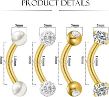 Bauchnabelpiercing Set Gold Silber 4 Stück 14G CZ Perle 6mm