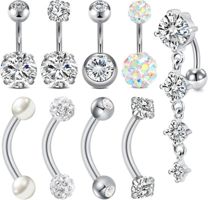 Bauchnabelpiercing 14G Gold Silber CZ 8mm Edelstahl 6mm Stablänge