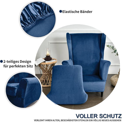 3-teiliger Ohrensessel Überzug Samt Marineblau