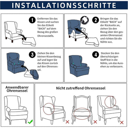 3-teiliger Ohrensessel Überzug Samt Marineblau