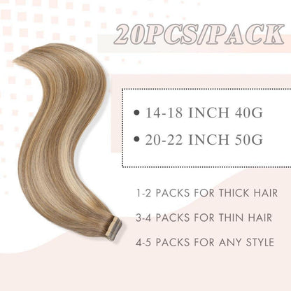 Echthaar Tape Extensions Goldbraun Balayage 55cm