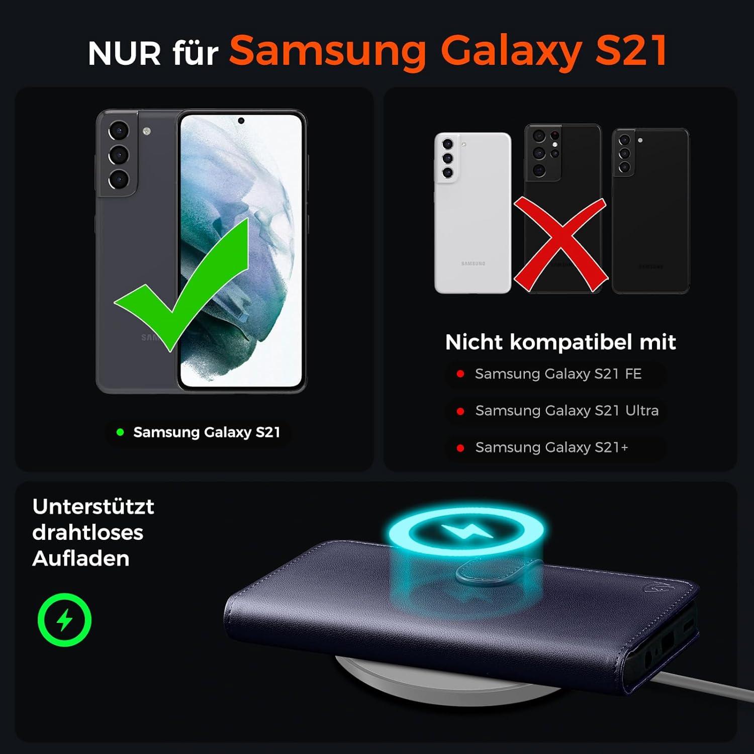 EASDNB Samsung Galaxy S21 Hülle 5G Wallet Leder Flip Case Blau
