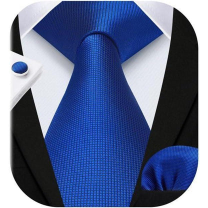 Herren Krawatten-Set mit Einstecktuch und Manschettenknöpfen Blau